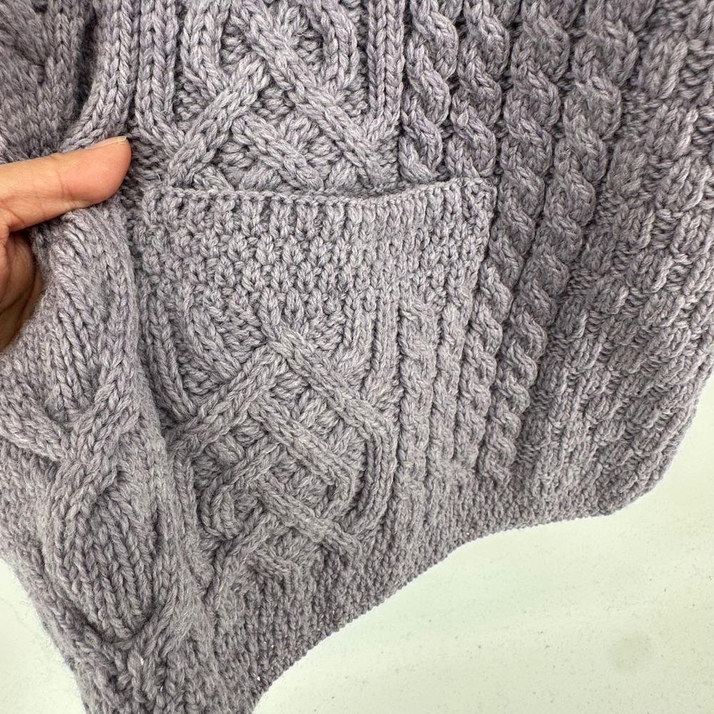 Kilronan Knitwear Merino Wool Cable Knit Vest Purple Ireland Made Shawl Collar - Picture 10 of 13